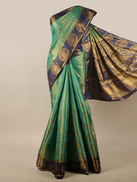 

Pothys Green & Blue Gold-Toned Woven Design Jute Silk Saree