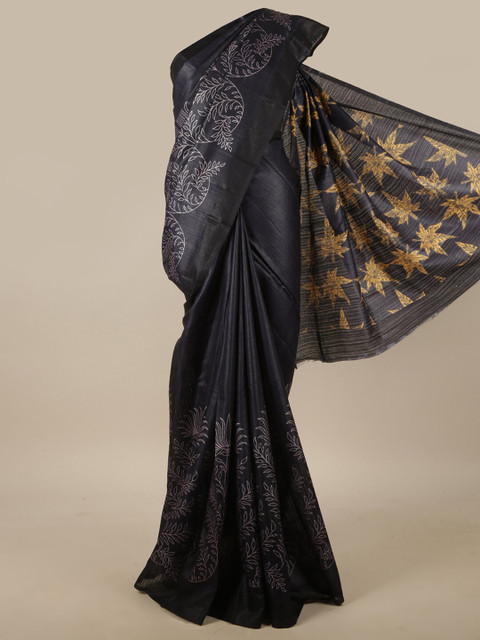 

Pothys Blue & Yellow Floral Jute Silk Saree