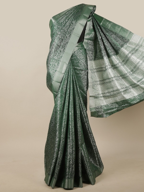 

Pothys Green & Silver-Toned Woven Design Zari Jute Silk Saree