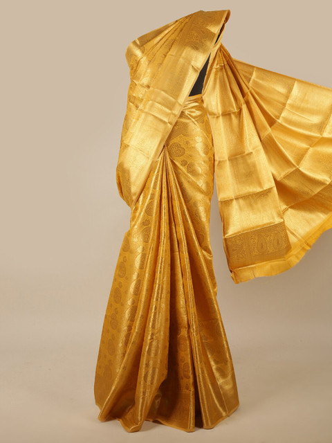 

Pothys Mustard & Gold-Toned Woven Design Gotta Patti Jute Silk Saree