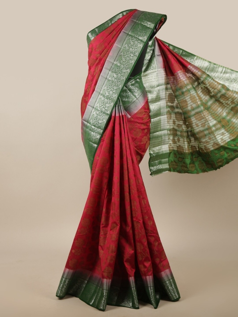 

Pothys Red & Green Floral Zari Jute Silk Saree