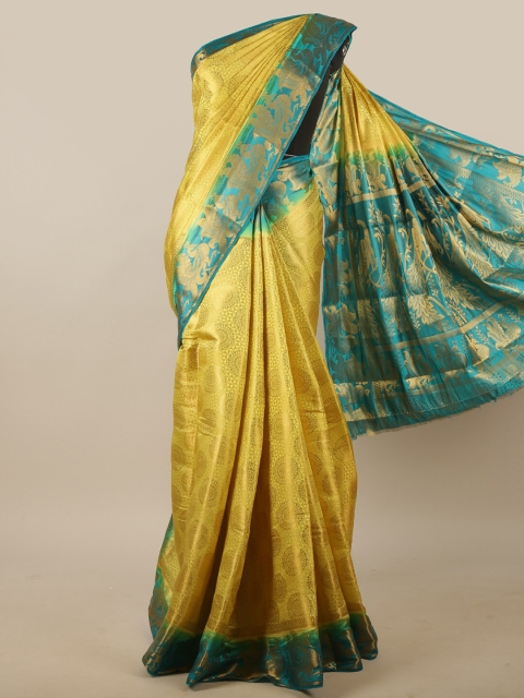 

Pothys Yellow & Turquoise Blue Ethnic Motifs Zari Jute Silk Saree