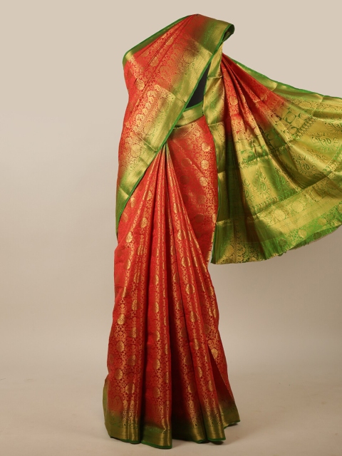 

Pothys Orange & Green Woven Design Zari Jute Silk Saree