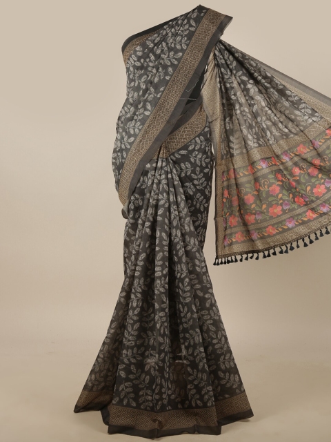 

Pothys Grey & Off White Floral Jute Silk Saree