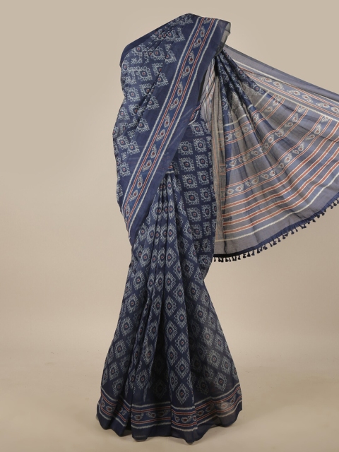

Pothys Blue & Green Ethnic Motifs Jute Silk Saree