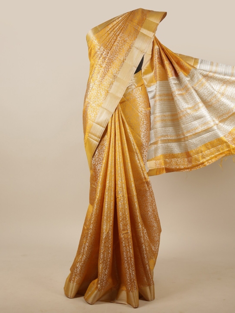

Pothys Mustard & Silver-Toned Woven Design Jute Silk Saree