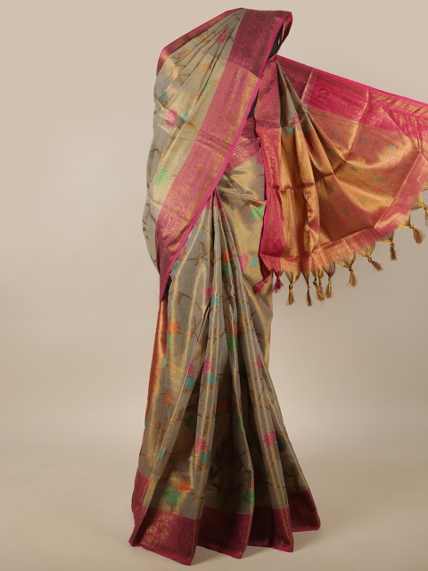 

Pothys Grey & Pink Ethnic Motifs Zari Jute Silk Saree