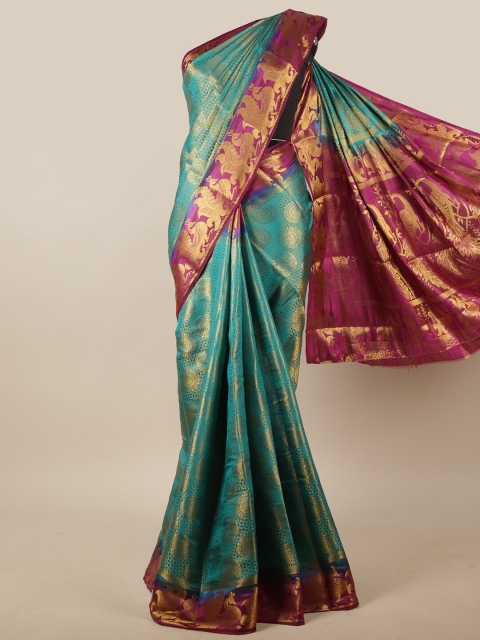 

Pothys Blue & Magenta Woven Design Zari Jute Silk Saree