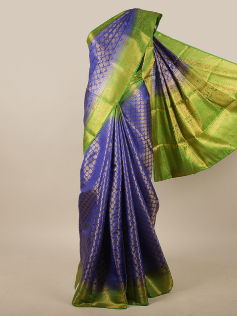 

Pothys Blue & Green Woven Design Zari Jute Silk Saree