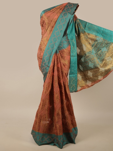 

Pothys Peach-Coloured & Green Woven Design Zari Jute Silk Saree