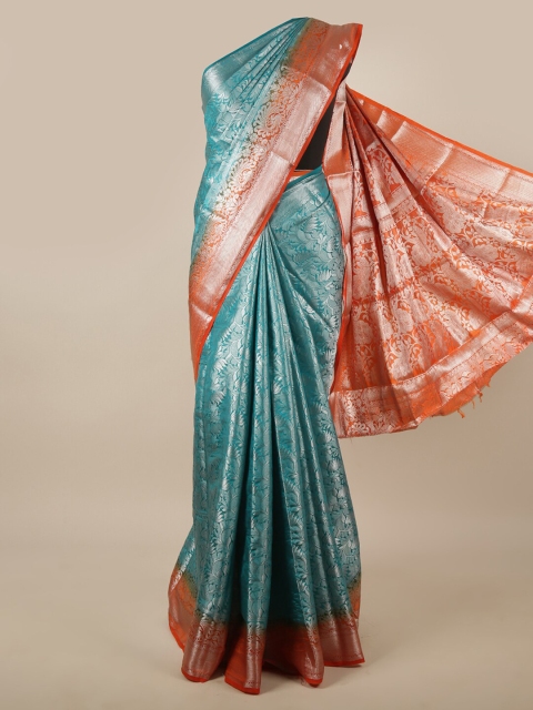 

Pothys Blue & Orange Woven Design Zari Jute Silk Saree