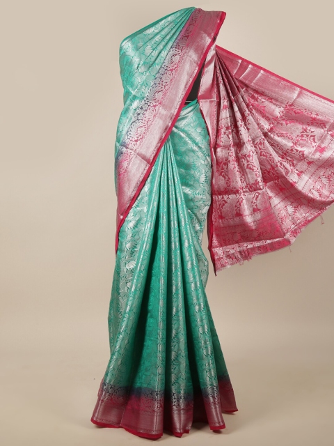

Pothys Turquoise Blue & Red Ethnic Motifs Zari Jute Silk Saree