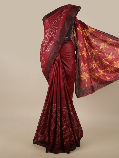 

Pothys Maroon & White Printed Floral Jute Silk Saree