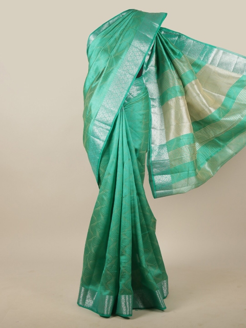 

Pothys Green & Silver-Toned Ethnic Motifs Zari Jute Silk Saree