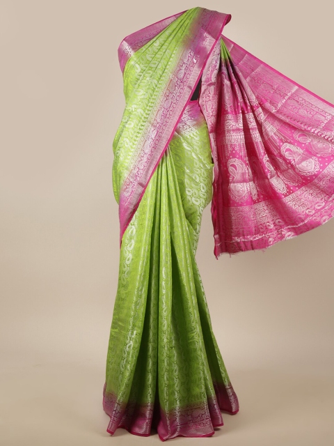 

Pothys Green & Pink Woven Design Zari Jute Silk Saree