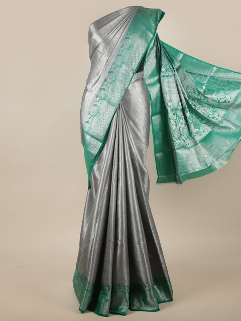 

Pothys Grey & Green Floral Zari Jute Silk Saree