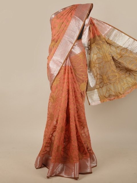 

Pothys Peach-Coloured & Gold-Toned Woven Design Zari Jute Silk Saree