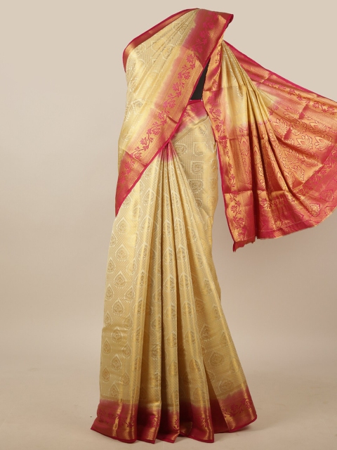 

Pothys Cream & Magenta Floral Woven Design Jute Silk Saree