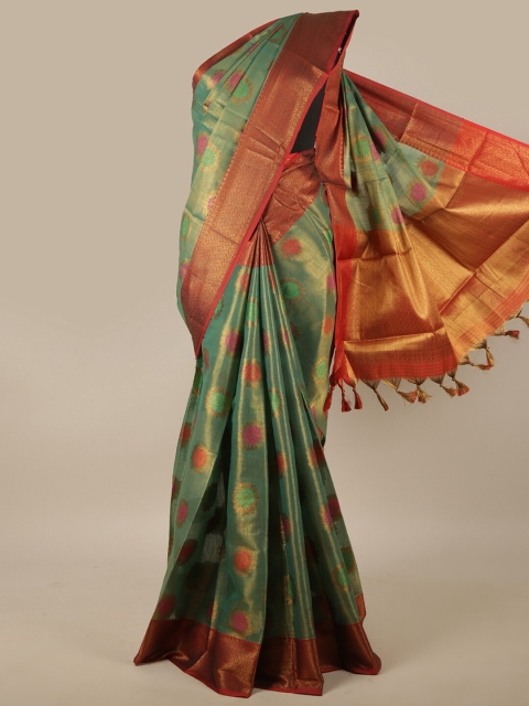 

Pothys Green & Red Woven Design Zari Jute Silk Saree