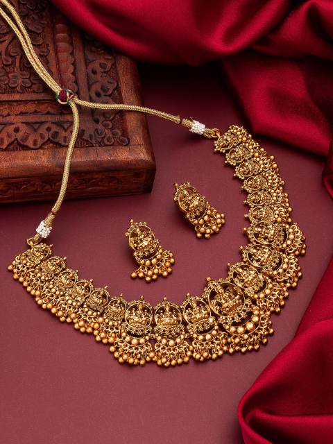 

aadita Gold-Plated Beaded Temple Jewellery Set