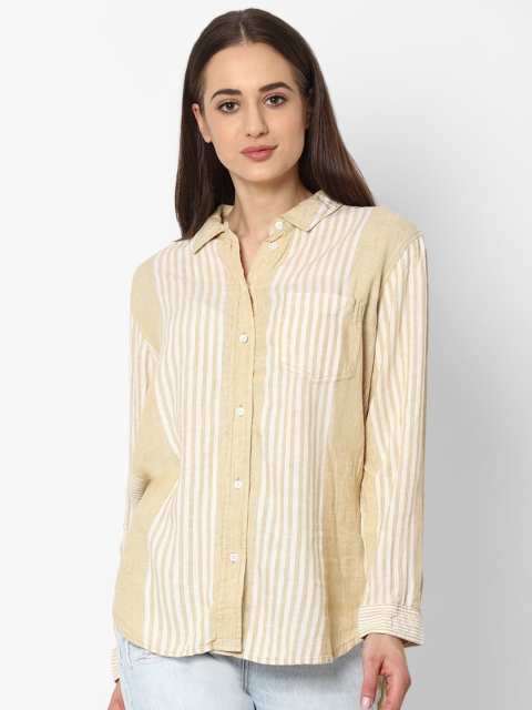 

AMERICAN EAGLE OUTFITTERS Women Yellow Striped Casual Shirt