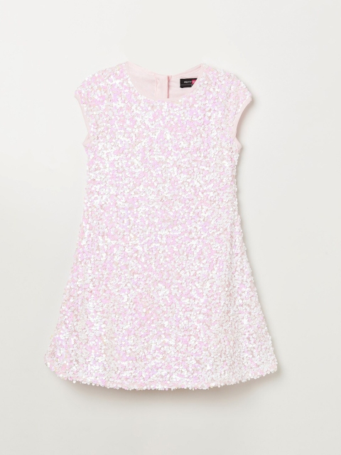 

Fame Forever by Lifestyle Girls Pink Embellished Round Neck A-Line Dress
