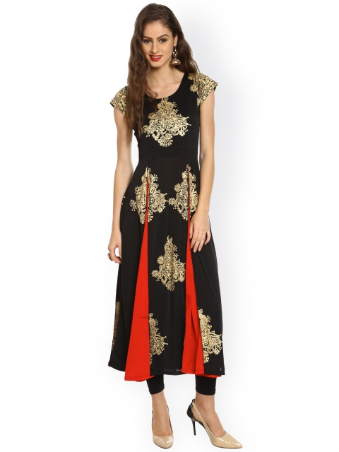 

Ira Soleil Women Black Printed A-Line Kurta