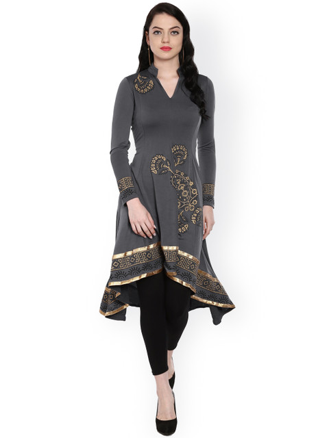 

Ira Soleil Women Grey Printed A-Line Kurta