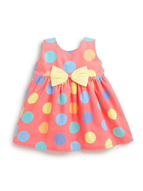 

Hopscotch Pink Peplum Sleeveless Polka Dots Printed Cotton Dress
