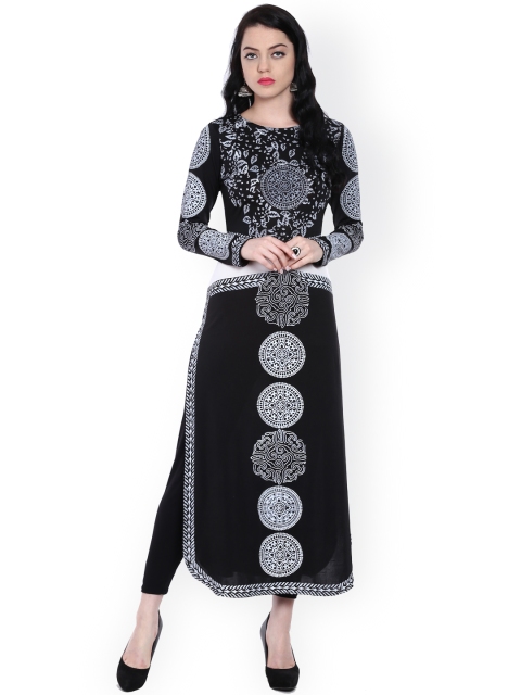 

Ira Soleil Women Black Foil Print Straight Kurta