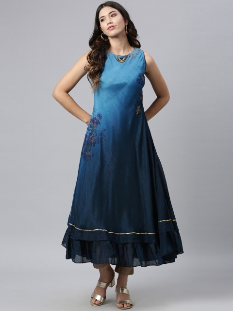 

Neerus Women Blue Floral Anarkali Kurta