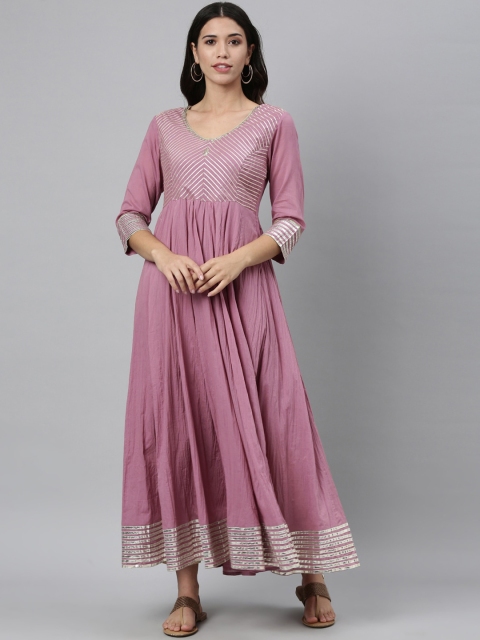 

Neerus Women Mauve Striped Anarkali Kurta