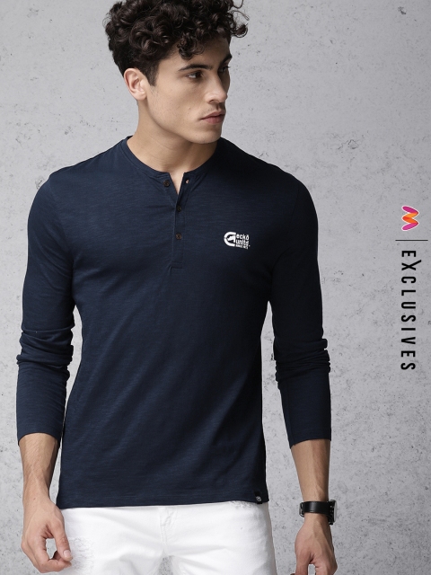 

Ecko Unltd Men Navy Blue Solid Henley T-shirt