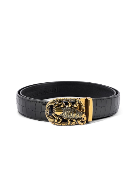 

BANGE Men Black Textured Leather Belt