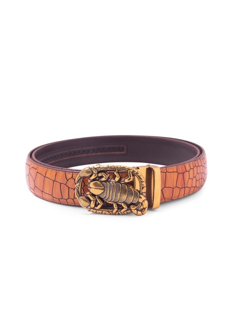 

BANGE Men Orange Textured Leather Belt