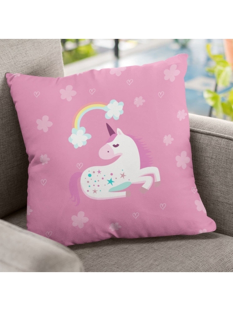 

GOJI Pink & White Unicorn Printed Square Cushion With Cover
