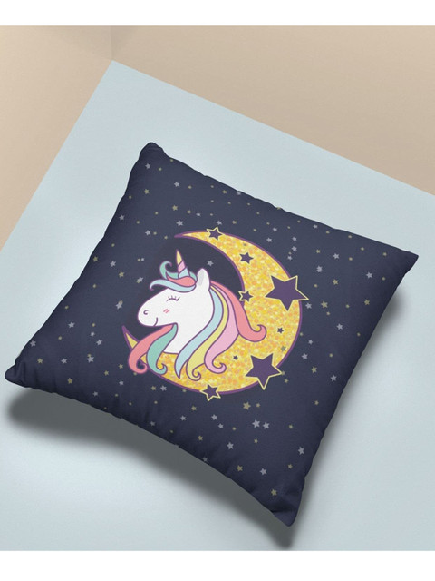 

GOJI Navy Blue & White Unicorn Printed Square Cushion