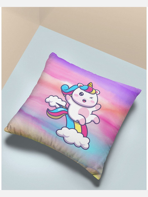 

GOJI Purple & White Unicorn Rainbow Printed Square Cushion With Cover
