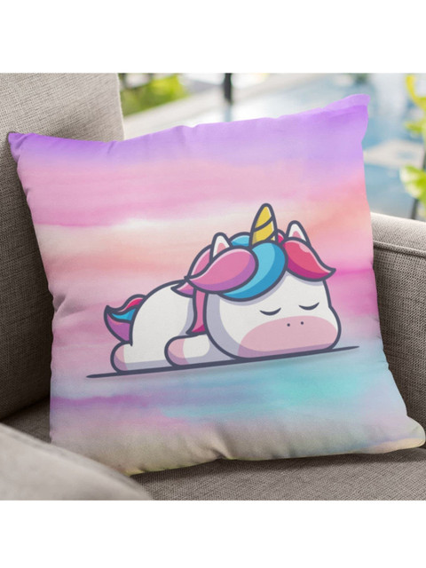 

GOJI Pink & White Sleeping Unicorn Printed Square Cushions