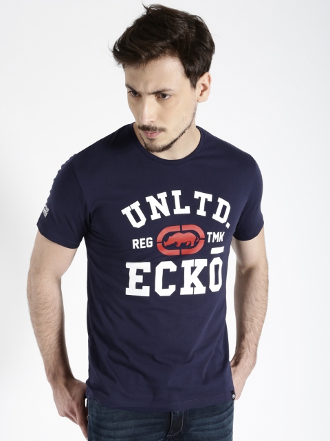 

Ecko Unltd Men Navy Printed Round Neck T-Shirt, Navy blue