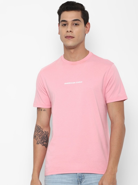 

AMERICAN EAGLE OUTFITTERS Men Pink Solid Pure Cotton T-shirt