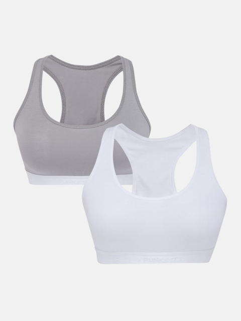 

Punkster Grey & White Pack of 2 Girls Multicolor Racer Back Sports Bra