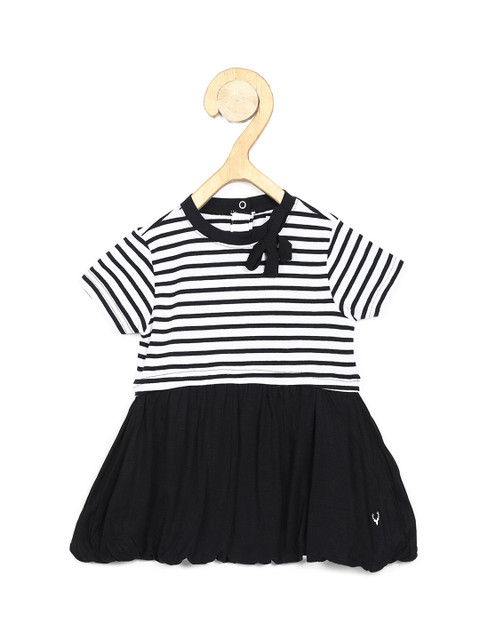 

Allen Solly Junior Girls Black & White Cotton Striped Fit and Flare Dress