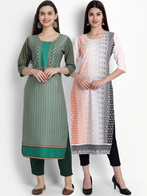 

Ethnic basket Women Pack of 2 Printed Crepe Kurtas, Green