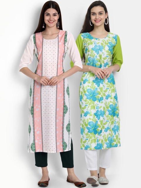 

Ethnic basket Women Pack of 2 Printed Crepe Kurtas, White