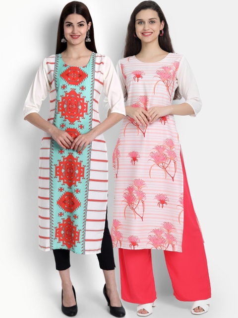 

Ethnic basket Women Pack Of 2 White & Red Floral Printed Floral Crepe Kurta