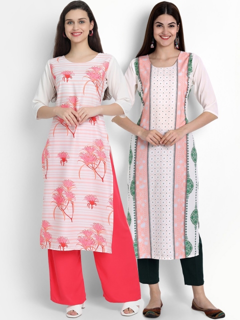

Ethnic basket Women Pack of 2 Printed Crepe Kurtas, Pink