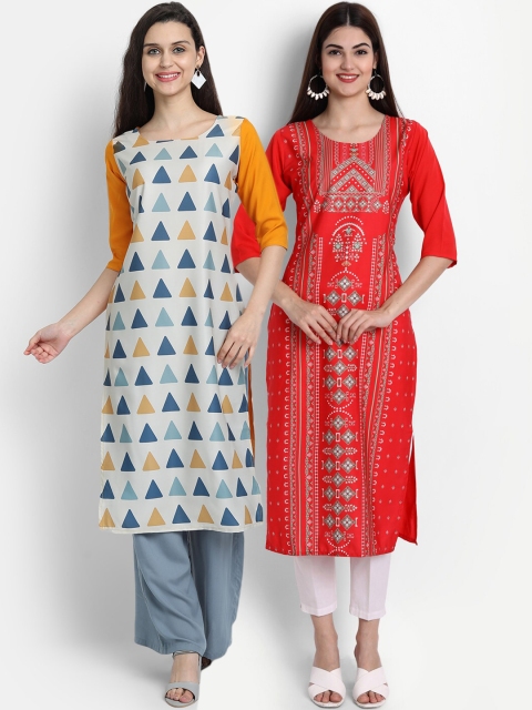 

Ethnic basket Women Pack of 2 Printed Crepe Kurtas, Grey