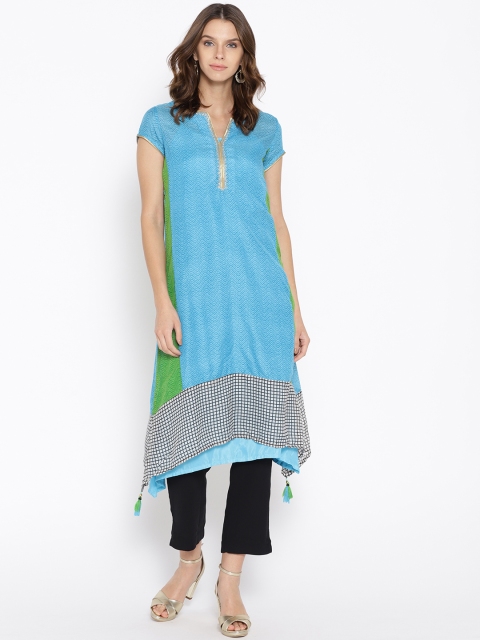 

Biba Women Blue Printed A-Line Asymmetric Kurta