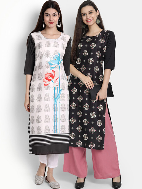 

Ethnic basket Women Pack of 2 Printed Crepe Kurtas, White
